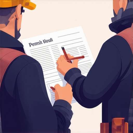 Contractor reviewing drywall plans with permit documents