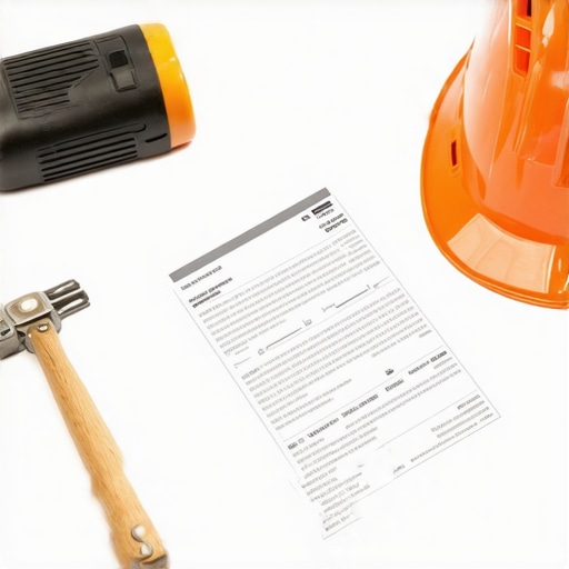 Drywall panels being installed with permit paperwork and tools on site during renovation