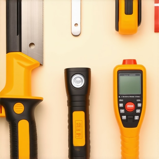 Close-up of professional drywall tools for maintenance and inspection