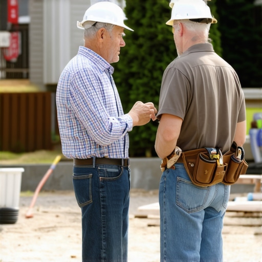 Homeowner and inspector reviewing drywall supply and installation details outdoors.