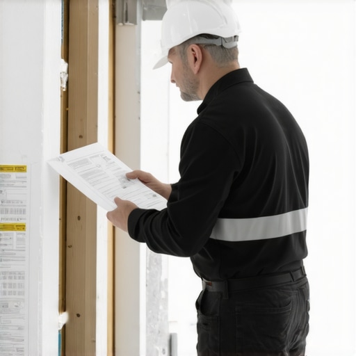 Inspector inspecting drywall work during a permit inspection check