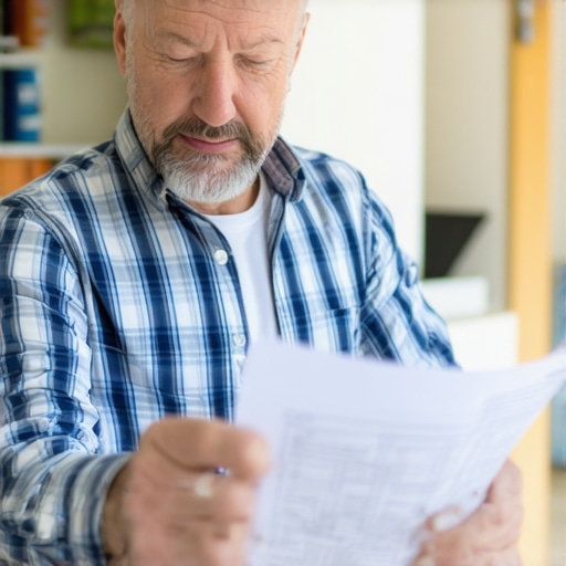 Homeowner and contractor examining permit papers and drywall blueprints during renovation.