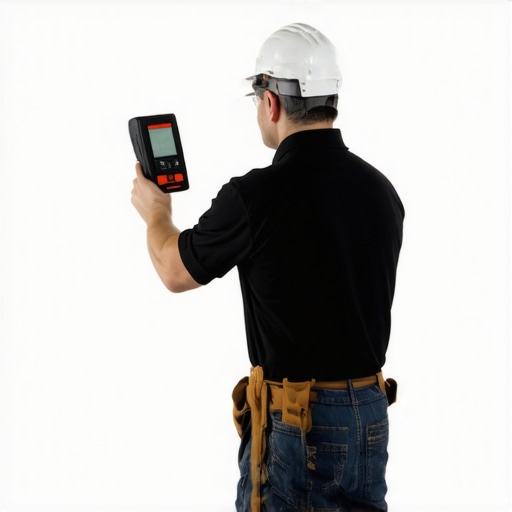 Moisture Meter in Use for Drywall Inspection Professional measuring moisture levels on drywall with a digital moisture meter.