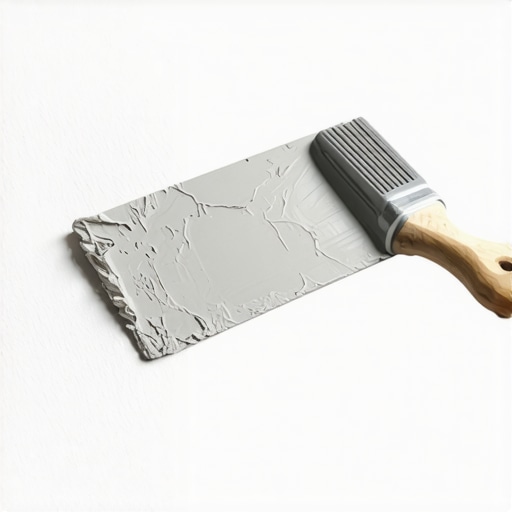 Close-up of a drywall repair in progress with a putty knife smoothing joint compound.