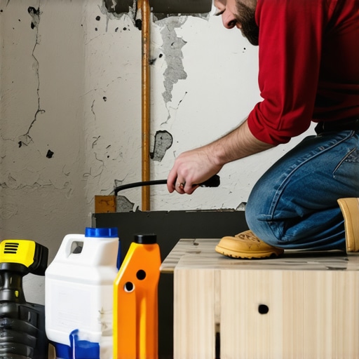 Person checking basement walls for dampness and cracks