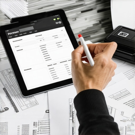 A person organizing digital permit files on a tablet for a drywall project.
