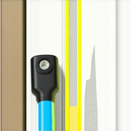 Close-up of drywall screws and joint tape being applied to a wall