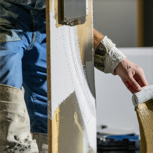 Contractor applying drywall tape and joint compound during remodel