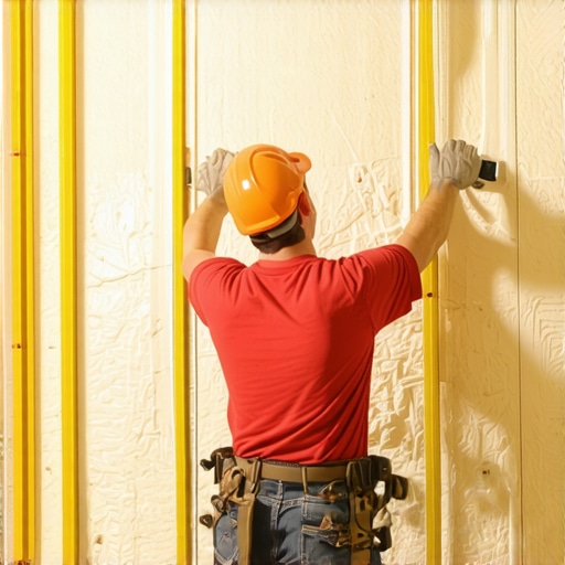 Close-up of spray foam being installed in basement walls