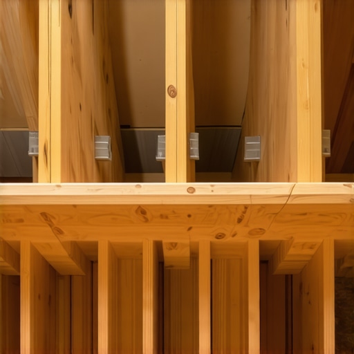 Ceiling framing reinforced with cross braces and support brackets Reinforced ceiling framing showing cross braces and brackets in a basement
