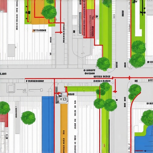 Construction site plan with permit documents and detailed site layout