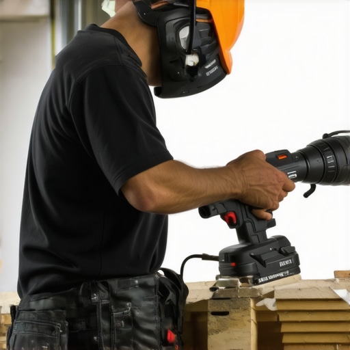 Tech inspecting drywall sanding and taping tools for proper maintenance