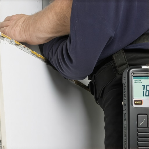 Close-up of laser level and moisture meter in drywall installation