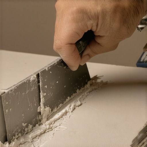 Drywall worker embedding tape into mud with a knife