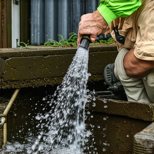 A homeowner pouring water into a basement sump pit to check the sump pump's functionality.