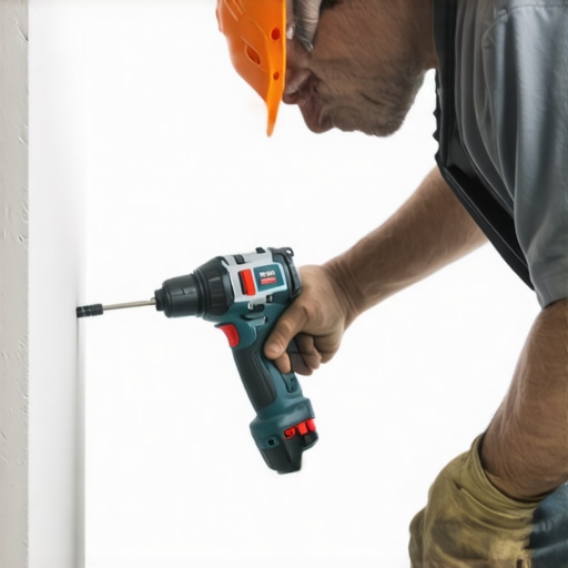 Contractor using impact driver to secure drywall, emphasizing tool precision.