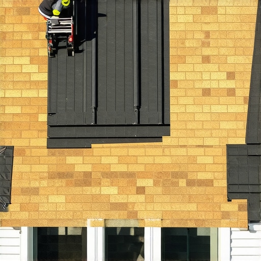 Professional roofer installing impact-resistant shingles and reinforcement on a home.