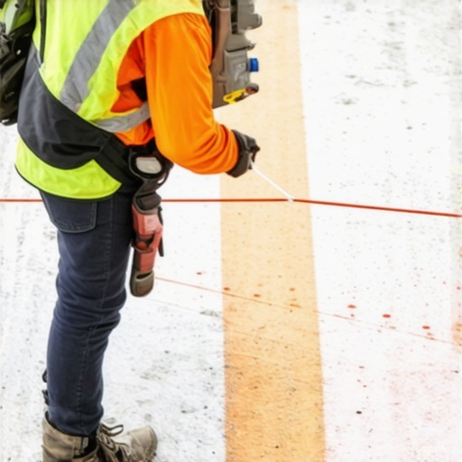 Surveyor measuring property boundary with laser level to ensure permit accuracy.
