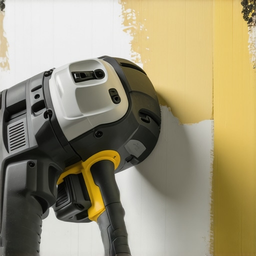 Worker using an automatic drywall taper tool to create seamless joints in drywall installation.