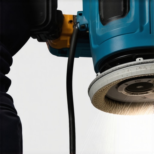 Electric drywall sander with dust collection system smoothing a wall