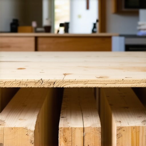 Detailed image showing support beams and joist reinforcement in a remodeled kitchen floor