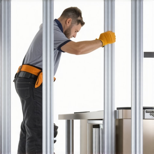 A homeowner using adjustable steel supports under a sinking kitchen floor to stabilize it