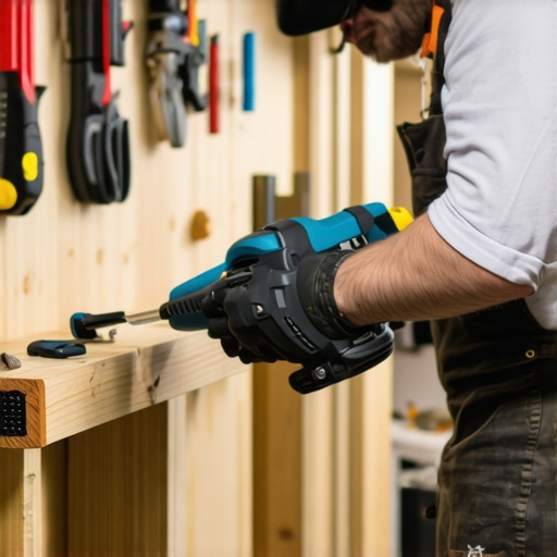 Close-up image of well-maintained power tools and organized workshop for remodeling.