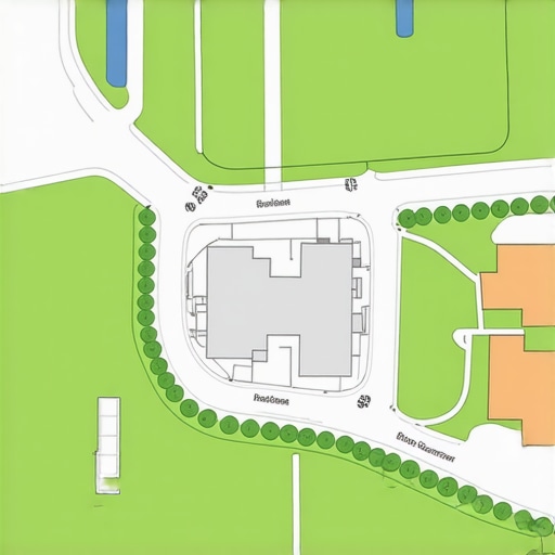 Diagram illustrating a comprehensive property site plan with measurements and features.