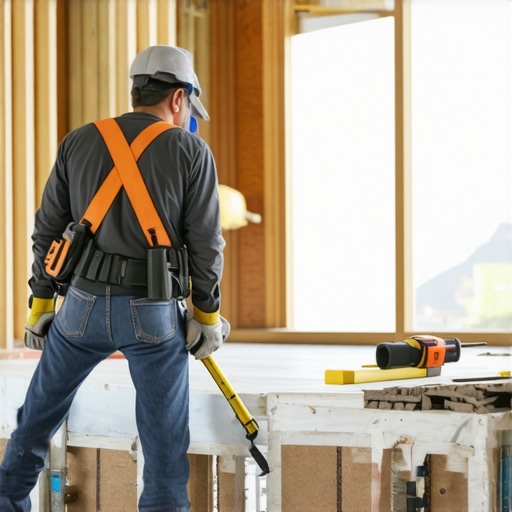 Contractor adding support behind drywall during remodeling.