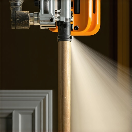 Electric pole sander connected to a HEPA vacuum demonstrating dust collection for drywall finishing