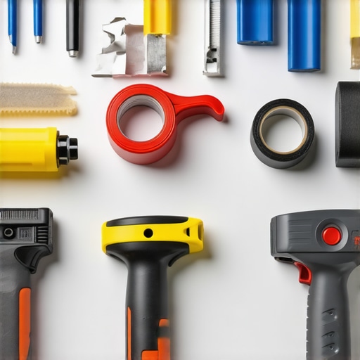 Drywall taping tools with freshly taped joints and organized workspace.