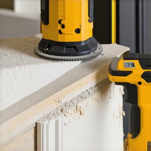 Drywall sander and laser meter being used on a wall during remodeling