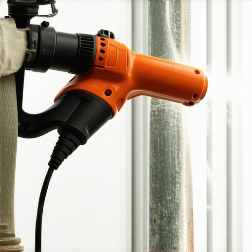 Drywall sander and moisture meter being used to inspect a wall in a home renovation setting.