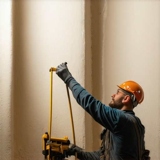 Insulation technician applying spray foam to basement wall for moisture resistance.