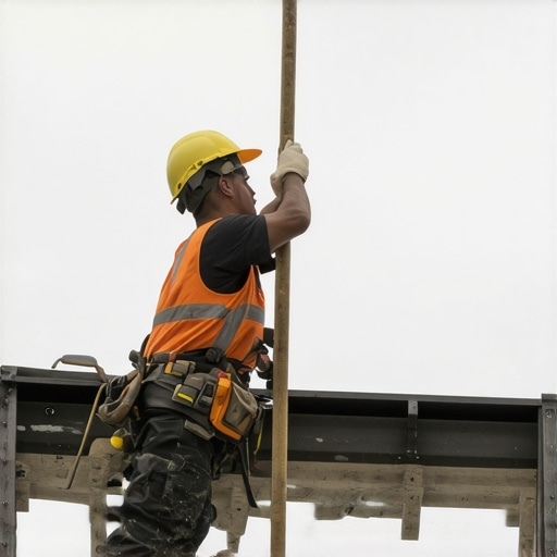 Worker installing steel support beams for vaulted ceiling