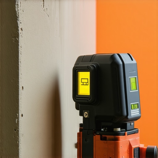 A worker using a Bosch laser level to ensure wall alignment during remodeling