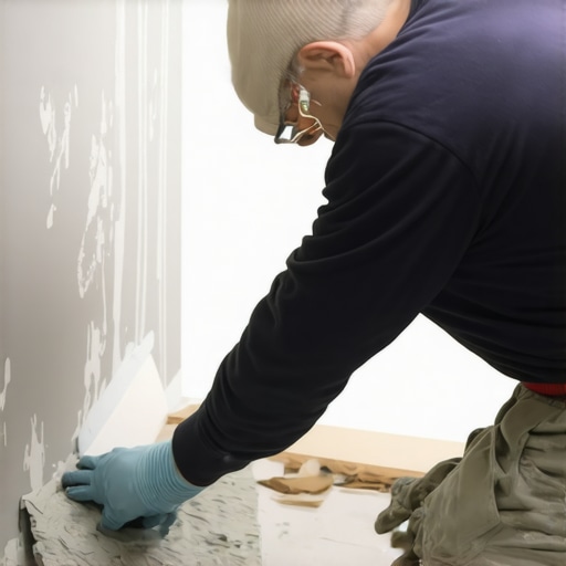 Close-up of drywall finishing process showing mud application on curved corner.