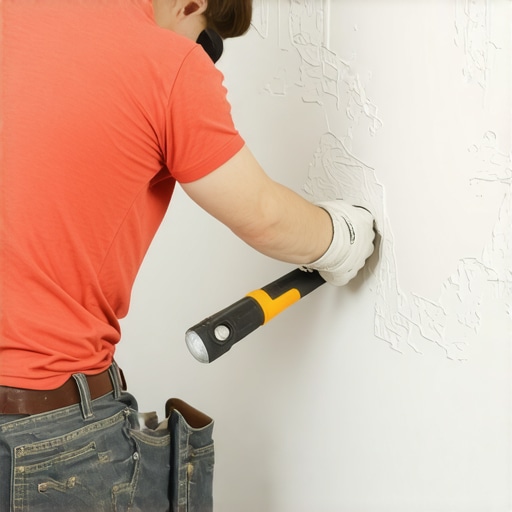 Person applying joint compound to drywall crack with a taping knife