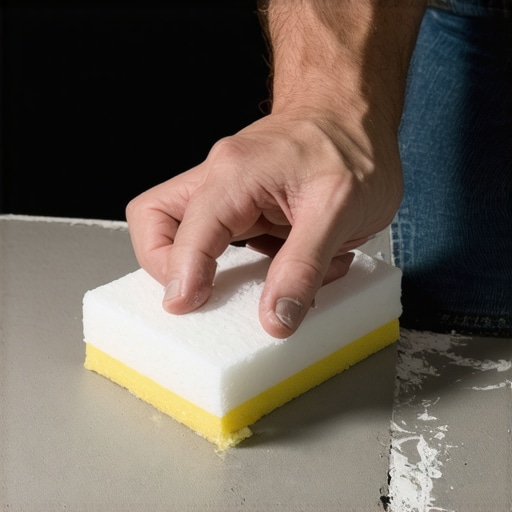 Hand sanding drywall with foam sponge in circular motion to prevent swirl marks.