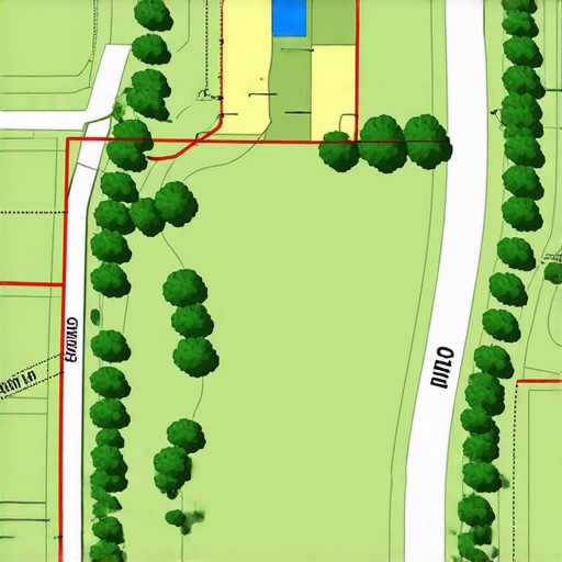 A detailed property site plan showing boundaries, easements, and existing structures
