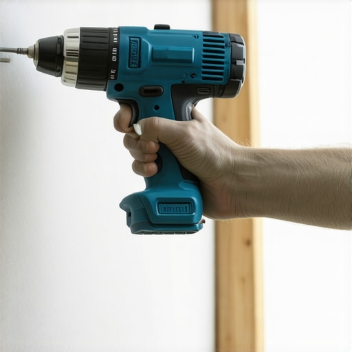 Person using a cordless drywall screw gun during drywall installation
