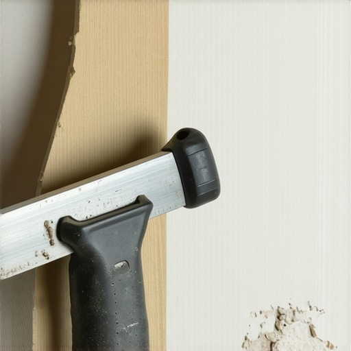 Professional drywall tools arranged on a workbench, ready for use in a remodeling project.