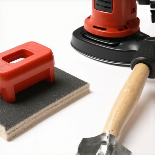A collection of high-quality drywall tools arranged neatly on a workbench