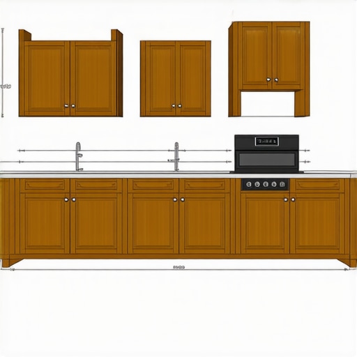 Illustration of a kitchen plan highlighting cabinet positions and door swing arcs to prevent clashes.