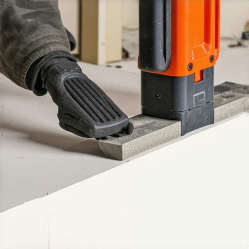 A drywall professional demonstrating the use of a seam guide for perfect drywall joints.