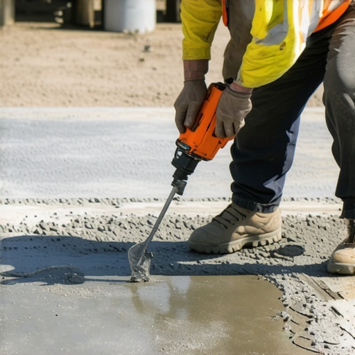 Contractor drilling a perfect hole into a concrete slab with professional equipment.