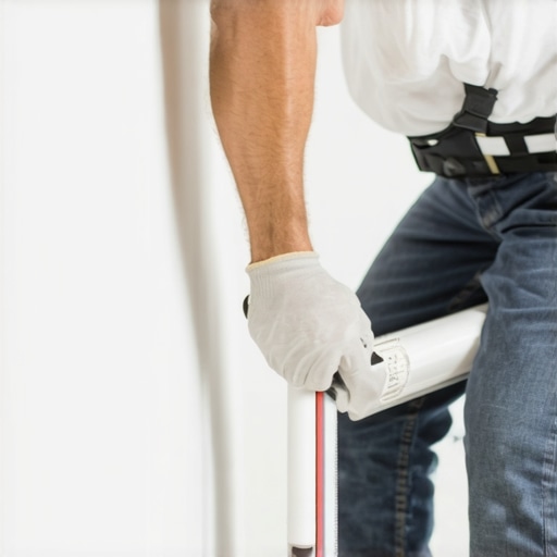 Person using caulk to fill gap between floor and baseboard in a home renovation.