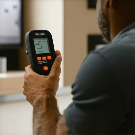 Homeowner testing drywall moisture levels with a digital device