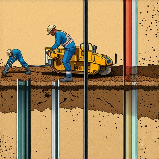 Workers performing soil testing and compaction techniques at construction site