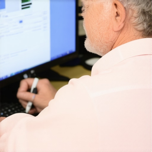 Person working on a permit application on a laptop in a city office